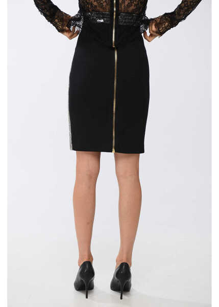 Fuste scurte Balmain Pencil Skirt Embellished With Rhinestones Black Femei (BM 18949348) 4