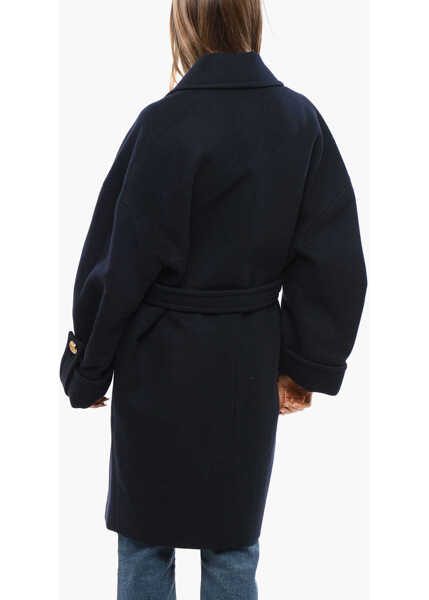 Paltoane Balmain Wool Blend Double-Breasted Coat With Belt Blue Femei (BM 18949354) 2