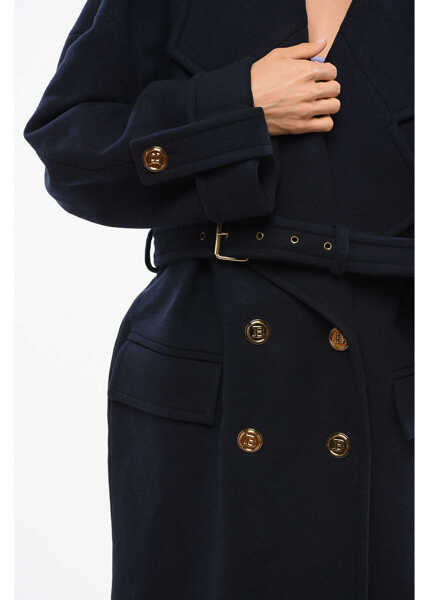 Paltoane Balmain Wool Blend Double-Breasted Coat With Belt Blue Femei (BM 18949354) 3