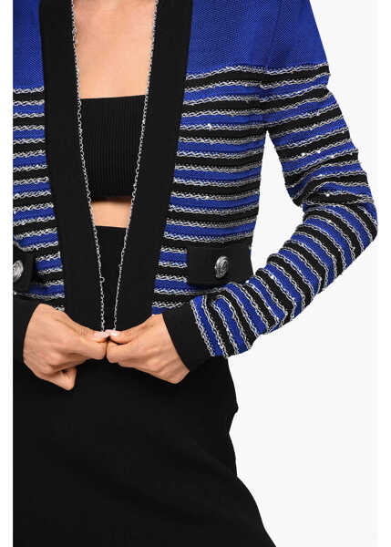 Cardigane Balmain Striped Cardigan Embellished With Sequins Blue Femei (BM 18949357) 3