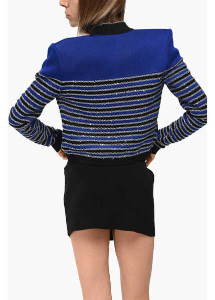 Cardigane Balmain Striped Cardigan Embellished With Sequins Blue Femei (BM 18949357) 4