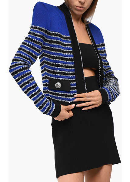 Cardigane Balmain Striped Cardigan Embellished With Sequins Blue Femei (BM 18949357) 1