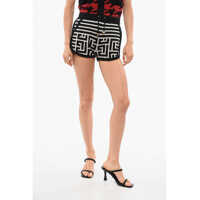 Pantaloni scurti Striped Monogram Wool Linen Knit Shorts Femei