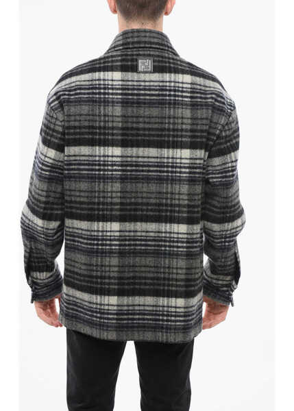 Jachete Fendi Checked Virgin Wool Overshirt With Double Breast Pocket Blue Barbati (BM 18949393) 2
