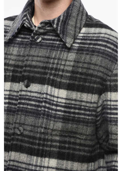 Jachete Fendi Checked Virgin Wool Overshirt With Double Breast Pocket Blue Barbati (BM 18949393) 3