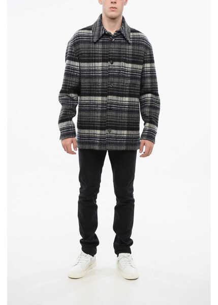 Jachete Fendi Checked Virgin Wool Overshirt With Double Breast Pocket Blue Barbati (BM 18949393) 4