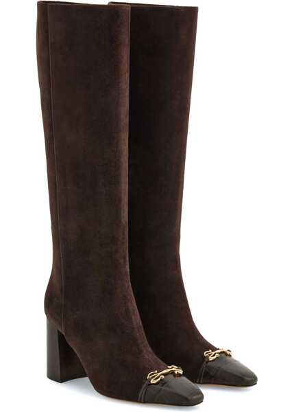 Cizme lungi Salvatore Ferragamo Suede Sibilla Boots With Crocodile Effect Detail 9Cm Brown Femei (BM 18951232) 2