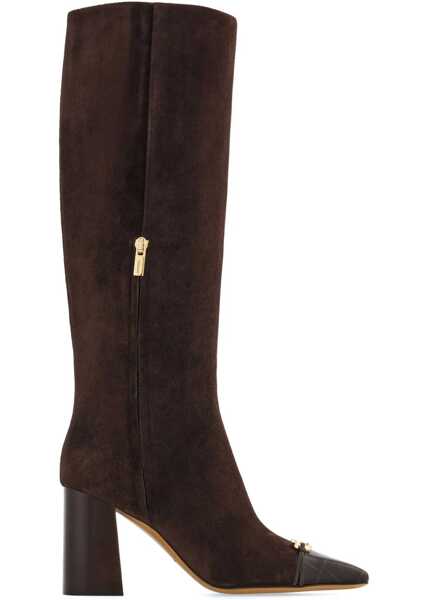 Cizme lungi Salvatore Ferragamo Suede Sibilla Boots With Crocodile Effect Detail 9Cm Brown Femei (BM 18951232) 3