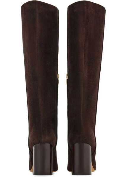 Cizme lungi Salvatore Ferragamo Suede Sibilla Boots With Crocodile Effect Detail 9Cm Brown Femei (BM 18951232) 4