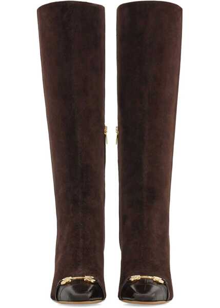 Cizme lungi Salvatore Ferragamo Suede Sibilla Boots With Crocodile Effect Detail 9Cm Brown Femei (BM 18951232) 5