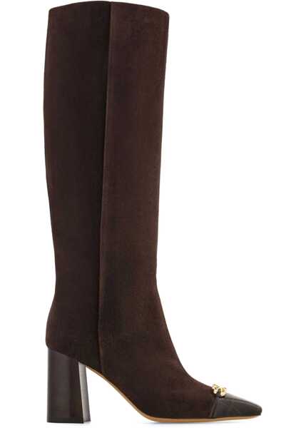 Cizme lungi Salvatore Ferragamo Suede Sibilla Boots With Crocodile Effect Detail 9Cm Brown Femei (BM 18951232) 1