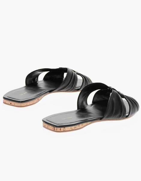 Sandale fara toc THE ROW Leather Knot Sliders With Woven Design Black Femei (BM 18951289) 2
