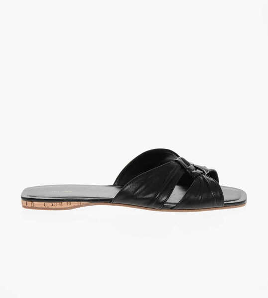 Sandale fara toc THE ROW Leather Knot Sliders With Woven Design Black Femei (BM 18951289) 3