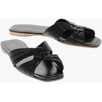Sandale fara toc Leather Knot Sliders With Woven Design Femei