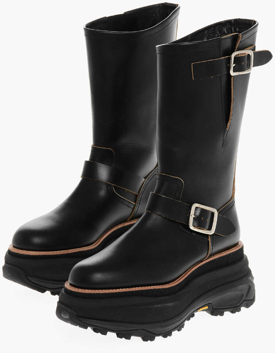 Botine Sacai Leather Platform Boots With Vibram Sole Black Femei (BM 18951304) 1