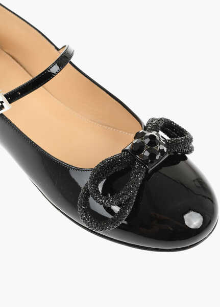 Balerini casual MACH & MACH Patent Leather Mary Jane Ballet Flats With Jeweled Bow Black Femei (BM 18951307) 4