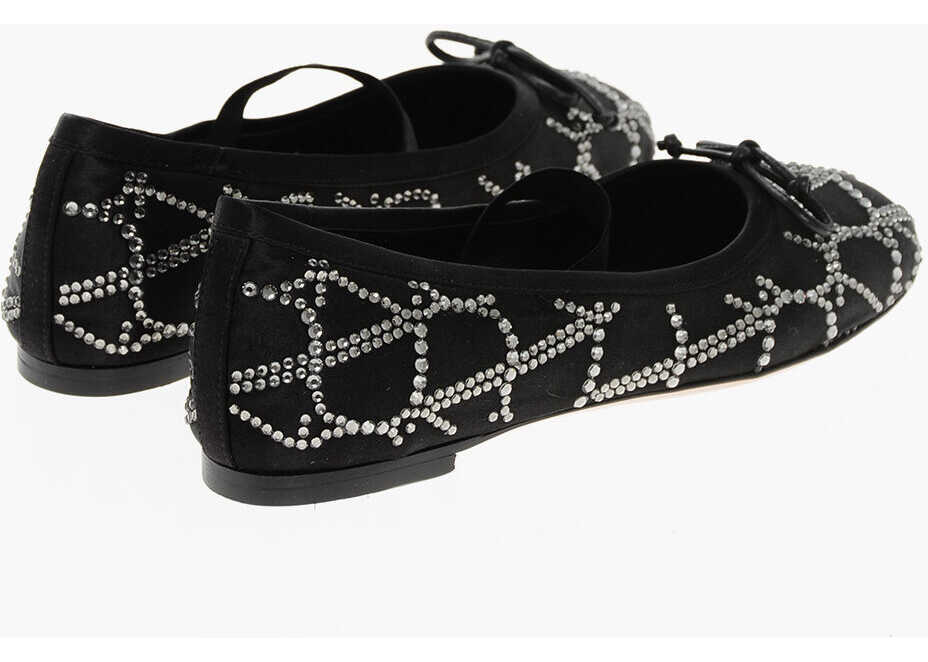 Balerini casual Valentino Garavani Rhinestoned Silk Ballet Flats Black Femei (BM 18951310) 2
