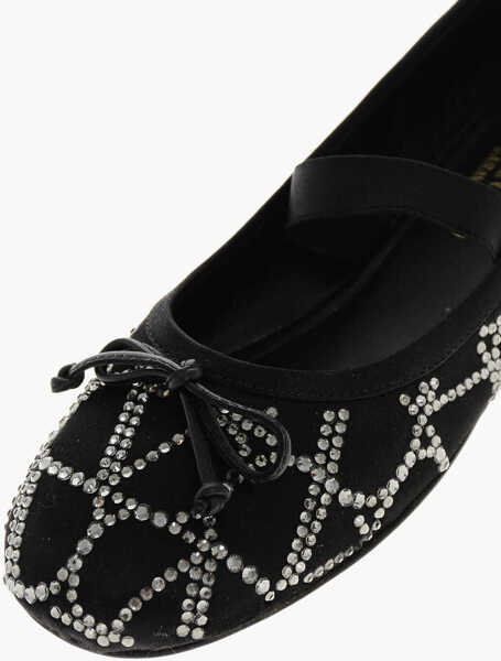 Balerini casual Valentino Garavani Rhinestoned Silk Ballet Flats Black Femei (BM 18951310) 4