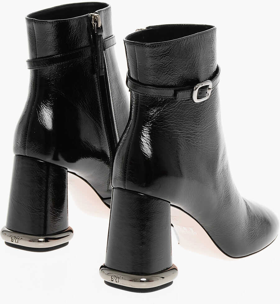 Botine Roger Vivier Textured Patent Leather Booties With Statement Heel 9Cm Black Femei (BM 18951328) 2