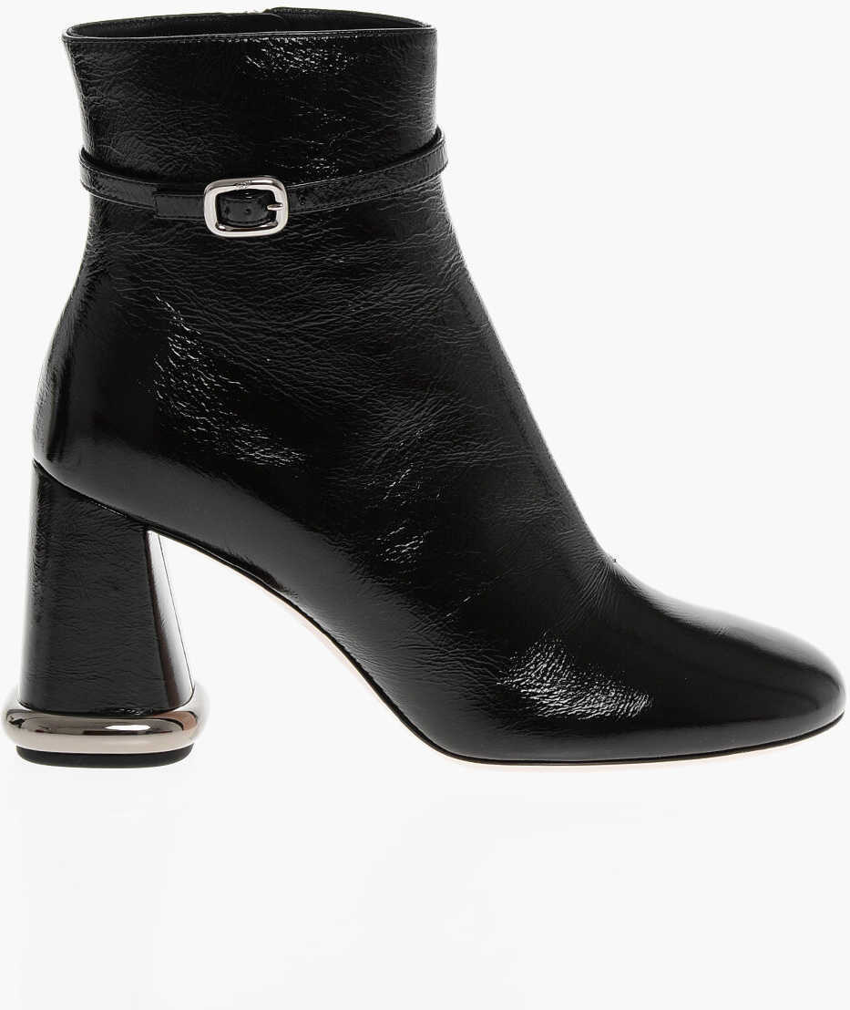 Botine Roger Vivier Textured Patent Leather Booties With Statement Heel 9Cm Black Femei (BM 18951328) 3