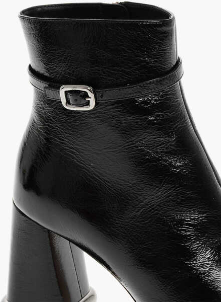 Botine Roger Vivier Textured Patent Leather Booties With Statement Heel 9Cm Black Femei (BM 18951328) 4
