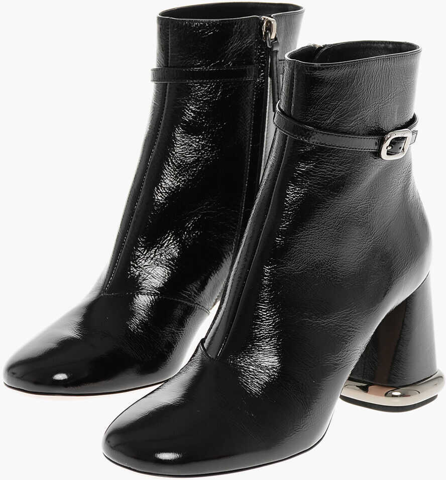 Botine Roger Vivier Textured Patent Leather Booties With Statement Heel 9Cm Black Femei (BM 18951328) 1