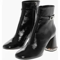 Botine Textured Patent Leather Booties With Statement Heel 9Cm Femei