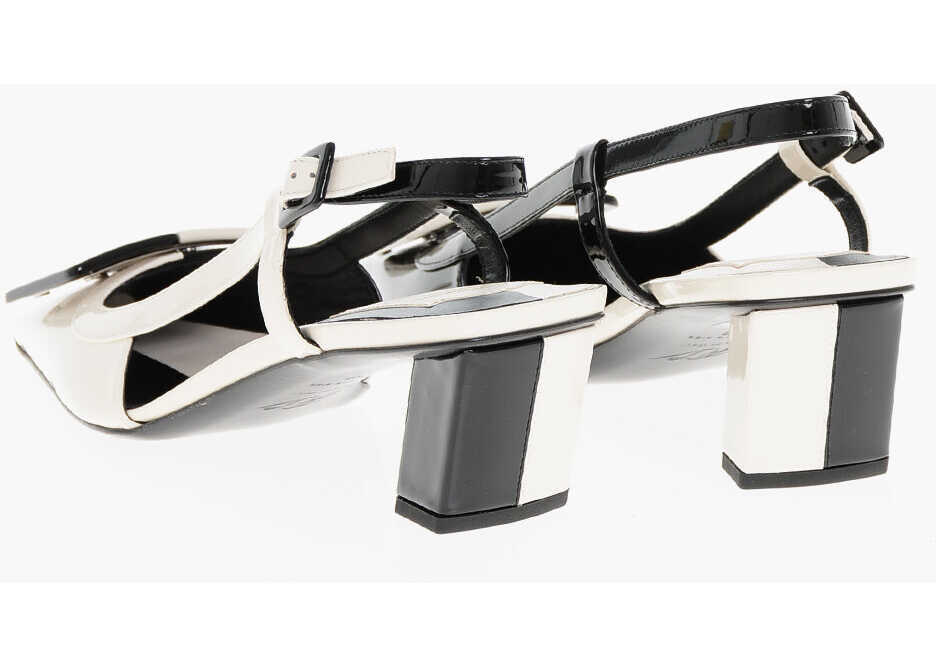 Pantofi stiletto Roger Vivier Two Tone Patent Leather Slingbacks With Front Buckle 5Cm Black & White Femei (BM 18951337) 2