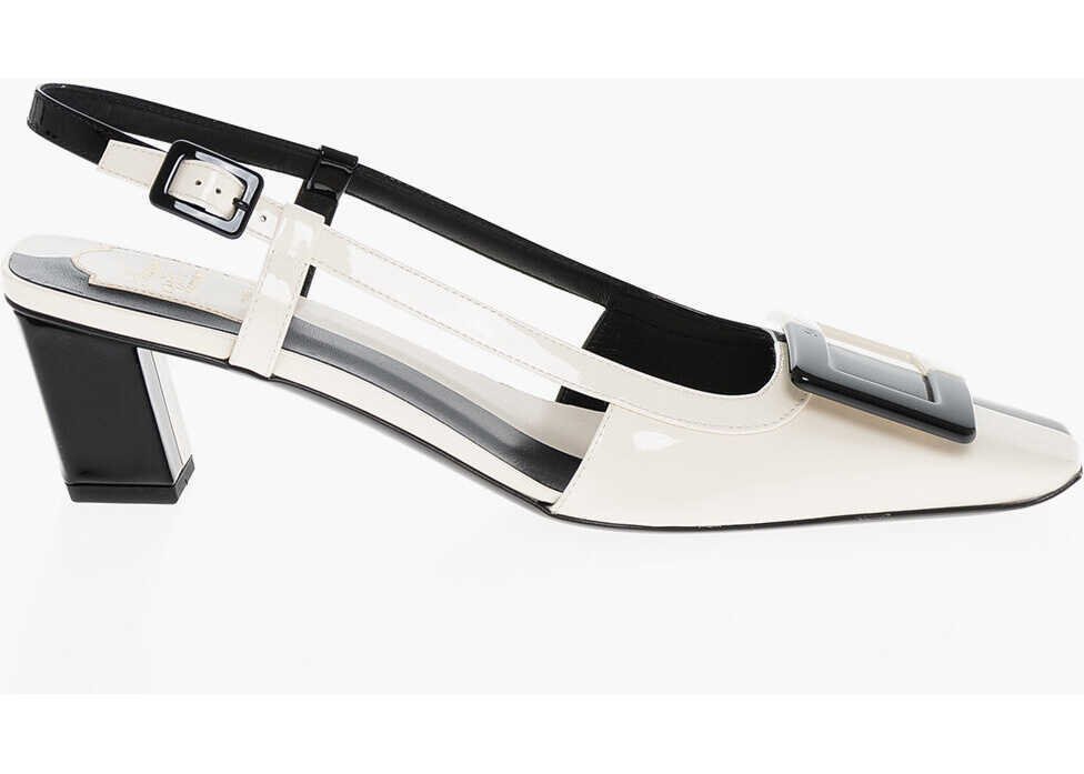 Pantofi stiletto Roger Vivier Two Tone Patent Leather Slingbacks With Front Buckle 5Cm Black & White Femei (BM 18951337) 3