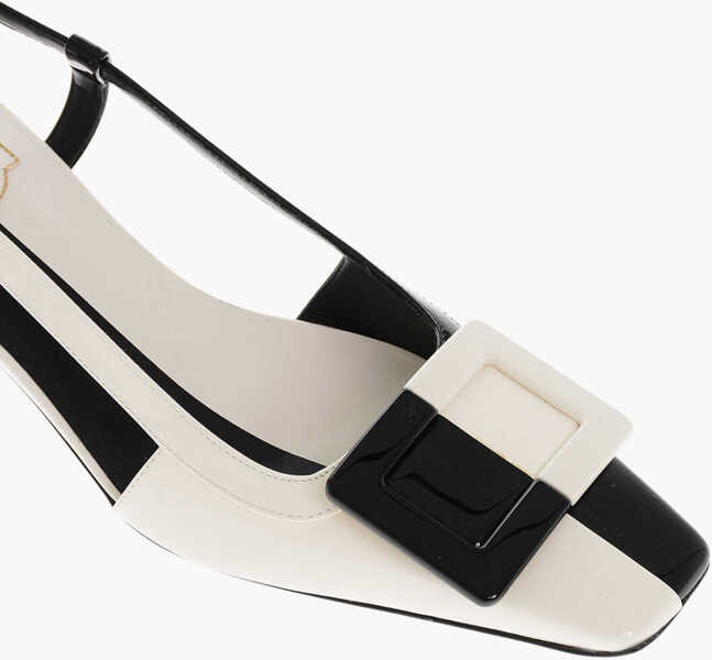 Pantofi stiletto Roger Vivier Two Tone Patent Leather Slingbacks With Front Buckle 5Cm Black & White Femei (BM 18951337) 4