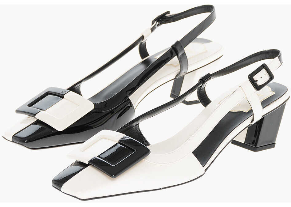 Pantofi stiletto Roger Vivier Two Tone Patent Leather Slingbacks With Front Buckle 5Cm Black & White Femei (BM 18951337) 1