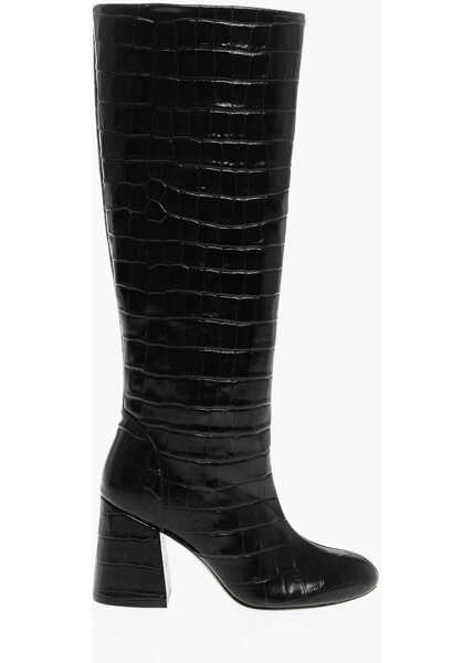 Cizme lungi Stuart Weitzman Crocodile Effect Embossed Leather Boots 9Cm Black Femei (BM 18951361) 3