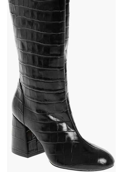 Cizme lungi Stuart Weitzman Crocodile Effect Embossed Leather Boots 9Cm Black Femei (BM 18951361) 4