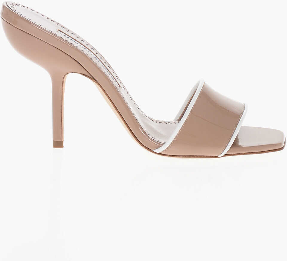 Saboti Manolo Blahnik Patent Leather Helamu Mules 10Cm Pink Femei (BM 18951430) 3