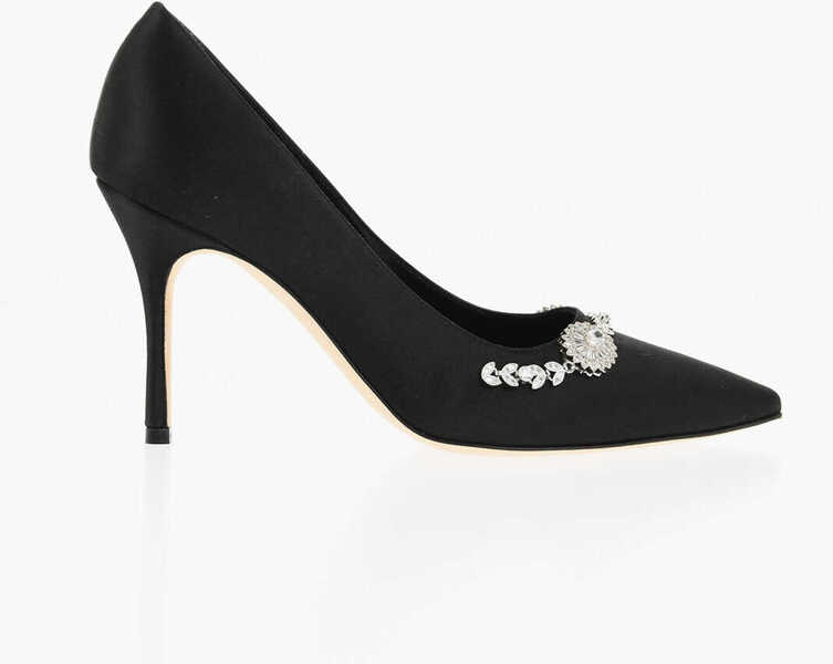 Pantofi stiletto Manolo Blahnik Satin Lamikpump Pumps With Jewel Detail 10Cm Black Femei (BM 18951442) 3