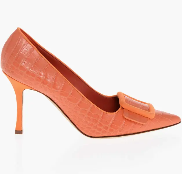 Pantofi stiletto Manolo Blahnik Embossed Leather Maysalepump Pumps With Front Buckle 10Cm Orange Femei (BM 18951448) 3