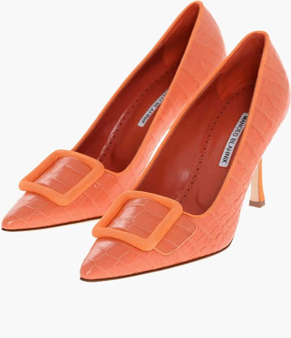 Pantofi stiletto Manolo Blahnik Embossed Leather Maysalepump Pumps With Front Buckle 10Cm Orange Femei (BM 18951448) 1