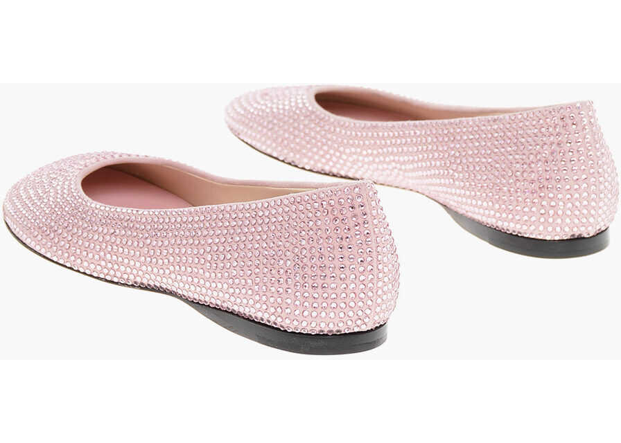 Balerini casual Loewe All-Over Rhinestoned Leather Ballet Flats Pink Femei (BM 18951499) 2