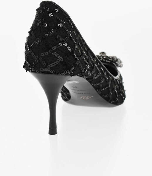 Pantofi stiletto Roger Vivier Sequined Flower Strass Pumps With Jewel Buckle 7Cm Black Femei (BM 18951526) 2