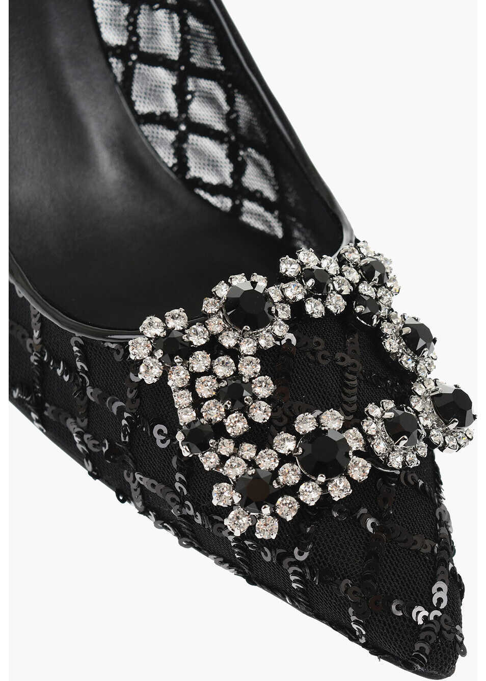 Pantofi stiletto Roger Vivier Sequined Flower Strass Pumps With Jewel Buckle 7Cm Black Femei (BM 18951526) 4