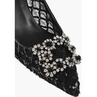 Pantofi stiletto Dama - Pantofi stiletto Roger Vivier Sequined Flower Strass Pumps With Jewel Buckle 7Cm Black Femei (BM 18951526) - B-mall.ro