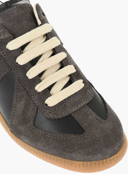 Sneakers Maison Margiela Mm22 Leather Low Top Sneakers With Suede Trims Brown Femei (BM 18951535) 4