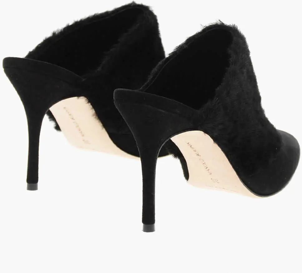 Saboti Manolo Blahnik Suede Pelos Mules With Eco-Fur Detail 10Cm Black Femei (BM 18951550) 2