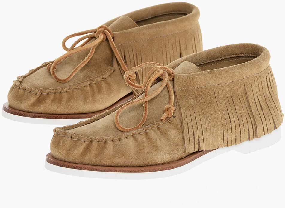 Mocasini PIERRE HARDY Suede Tahoe Loafers With Fringed Detail Beige Femei (BM 18952423) 1