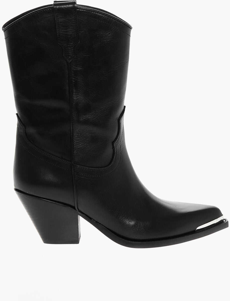 Botine SONORA Point Toe Clara Leather Western Booties 7Cm Black Femei (BM 18952429) 3