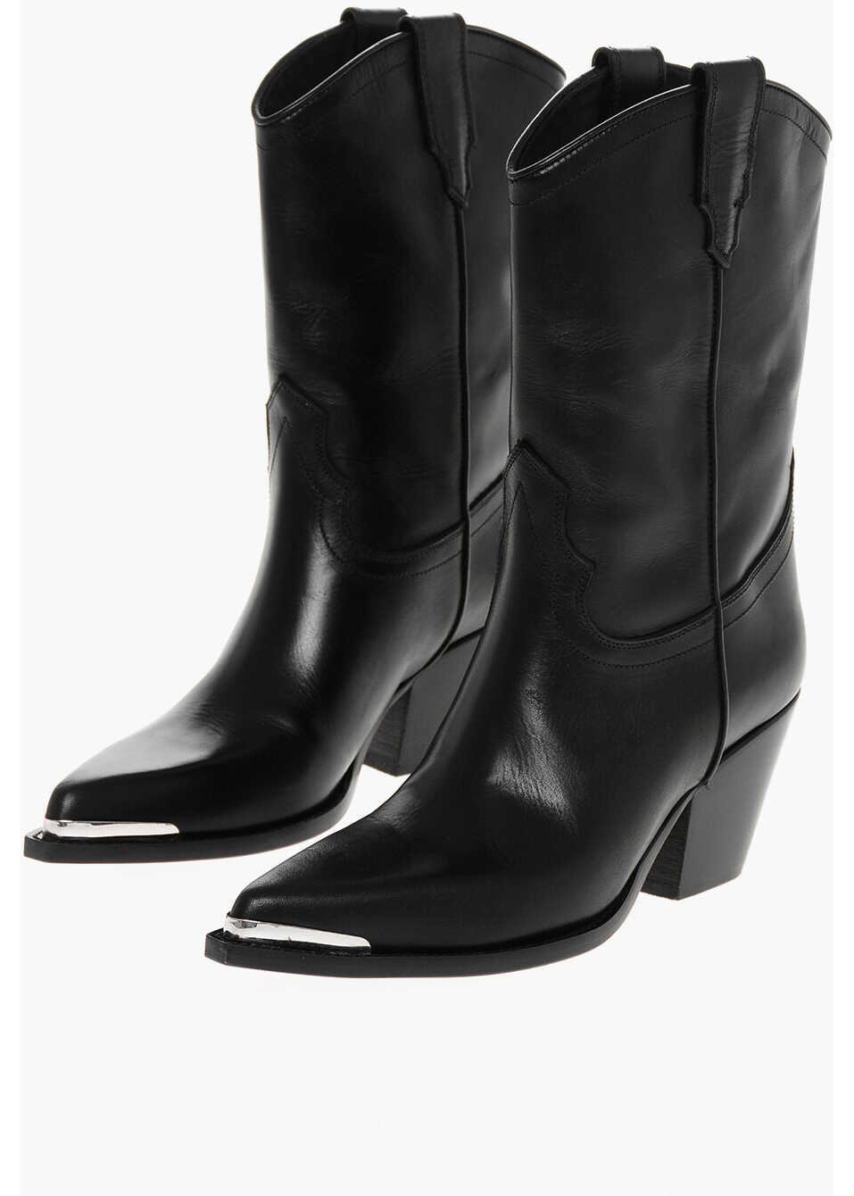 Botine SONORA Point Toe Clara Leather Western Booties 7Cm Black Femei (BM 18952429) 1