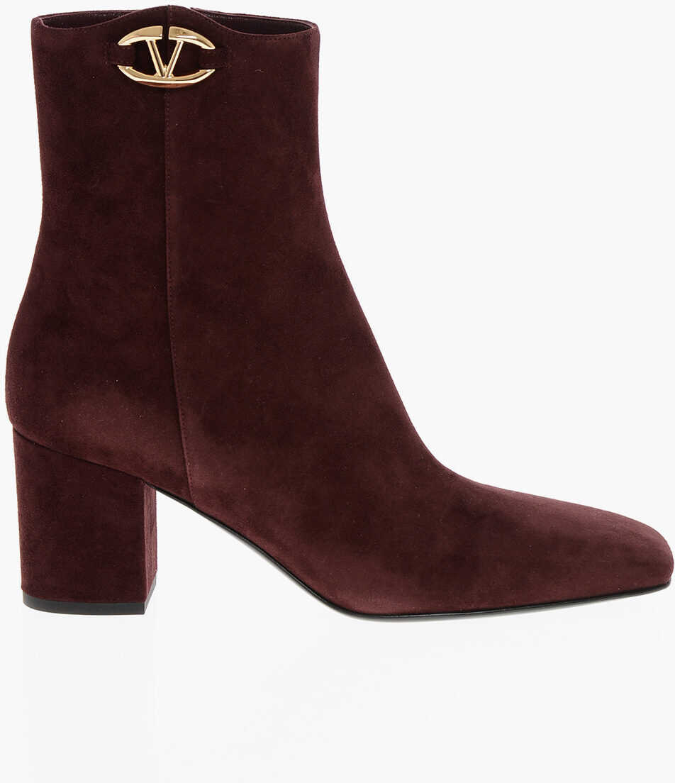 Botine Valentino Garavani Squared Toe Suede Booties 7Cm Burgundy Femei (BM 18952456) 3