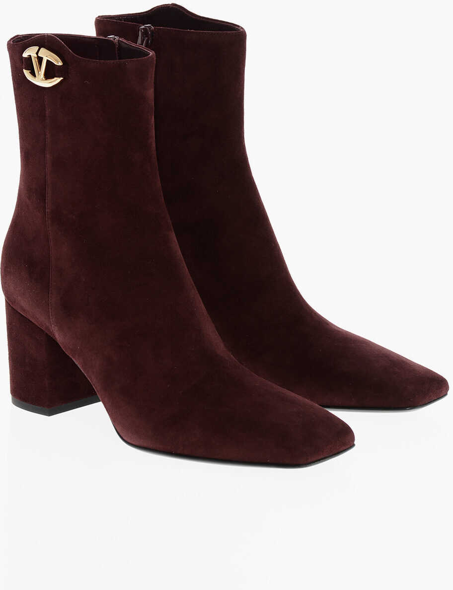 Botine Valentino Garavani Squared Toe Suede Booties 7Cm Burgundy Femei (BM 18952456) 1
