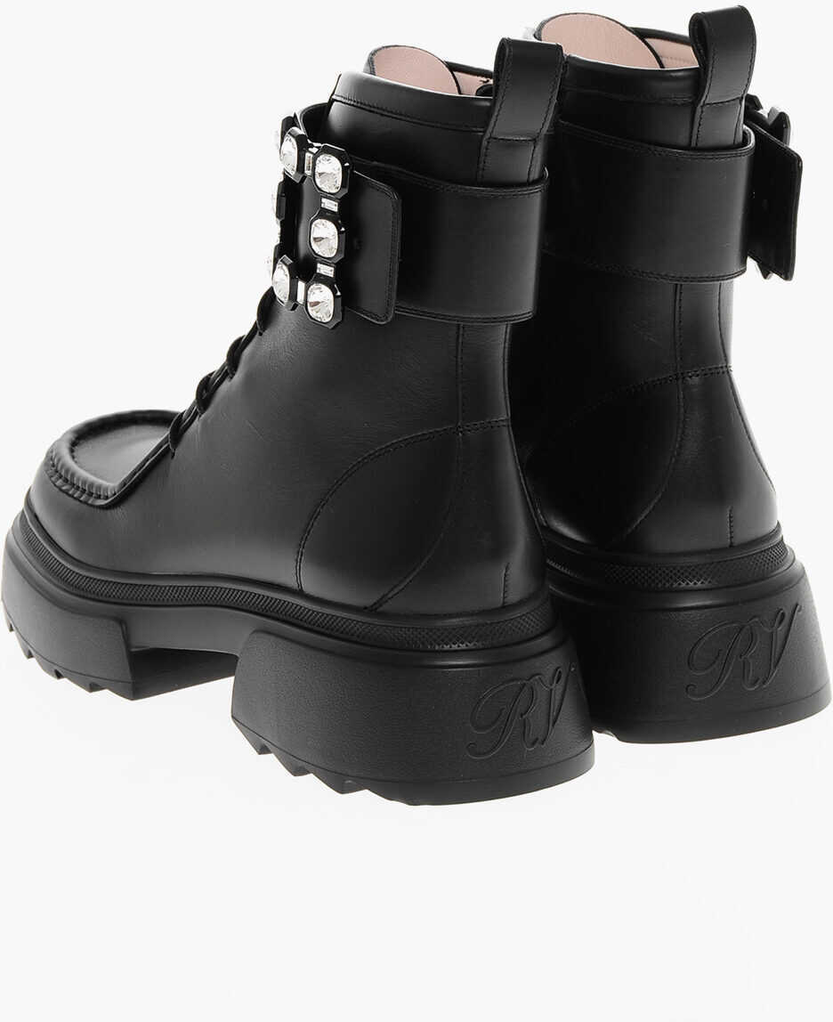 Botine Roger Vivier Leather Lace-Up Booties With Jeweled Buckle Black Femei (BM 18952468) 2