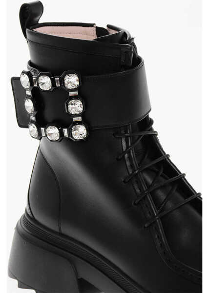 Botine Roger Vivier Leather Lace-Up Booties With Jeweled Buckle Black Femei (BM 18952468) 4